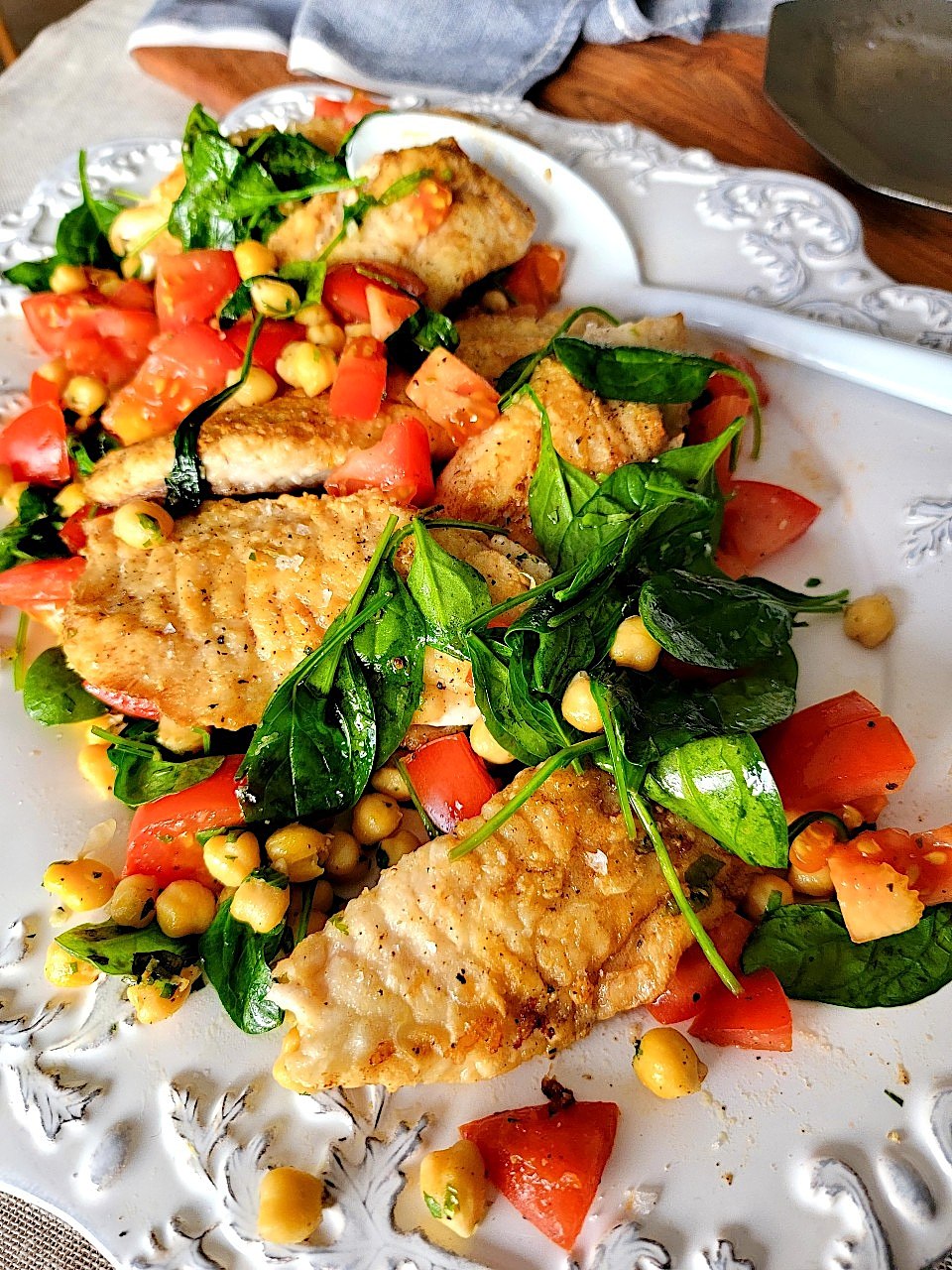 Panfried Fish Fillets with Warm Chickpea Salad