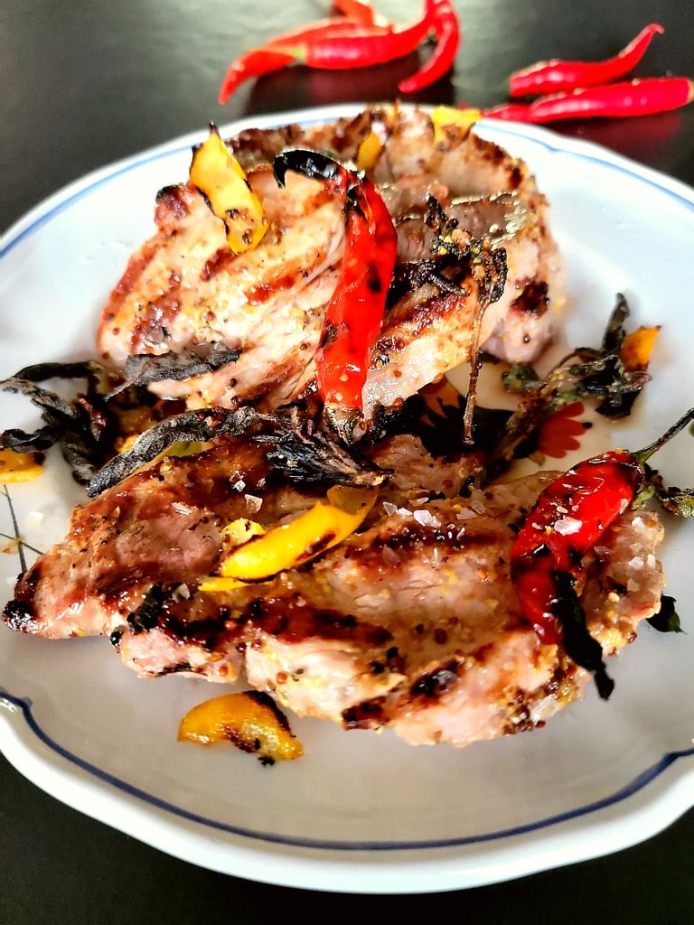 Pork Fillet Steaks with Scorched Chillies