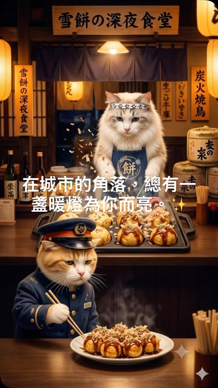 「雪餅の深夜食堂」今晚#開張。看著這一鍋滋滋作響的章魚燒，是不是一整天的疲憊都跟著融化了？ 職人的精準與堅持，是我們對每一份料理的承諾。今晚，想不想來一份？🥢