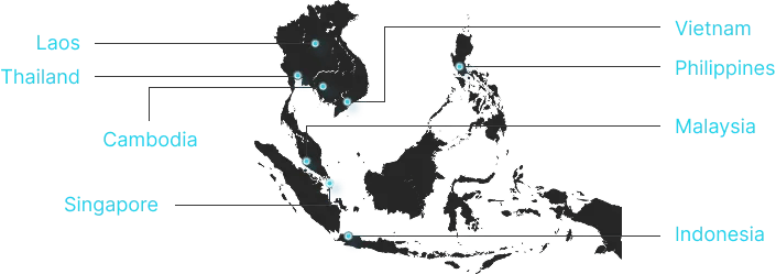Southeast Asia coverage map with Ryoss service locations across the region.