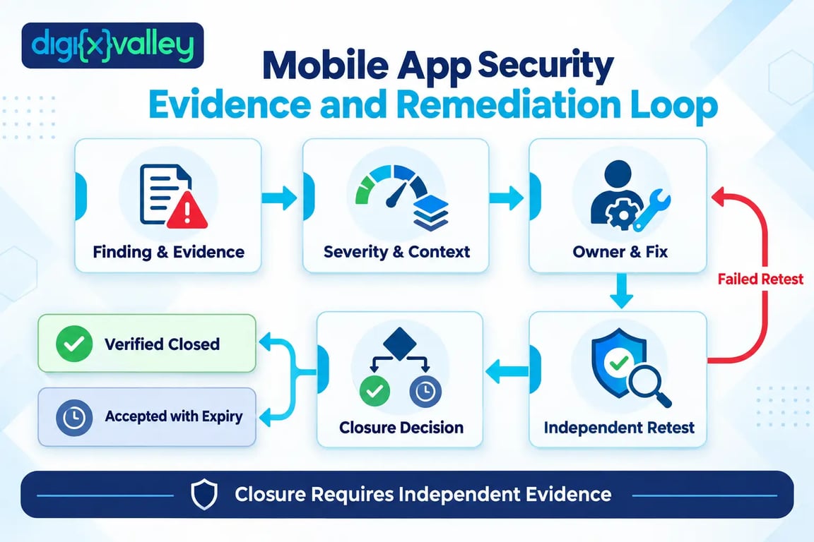 Mobile app security remediation and retesting workflow