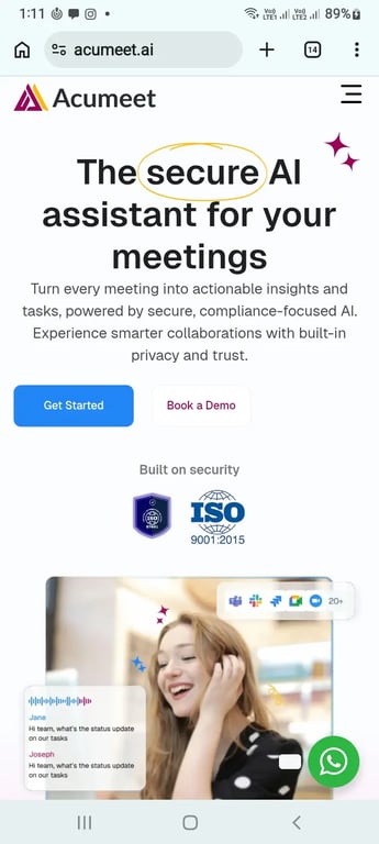 Acumeet team collaboration dashboard with tasks meetings and productivity workflows