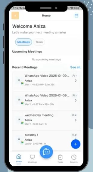 Acumeet AI meeting intelligence platform with transcription summaries and action items