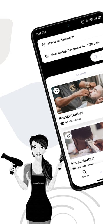 TakeHair real-time hairdresser booking screen with appointment scheduling