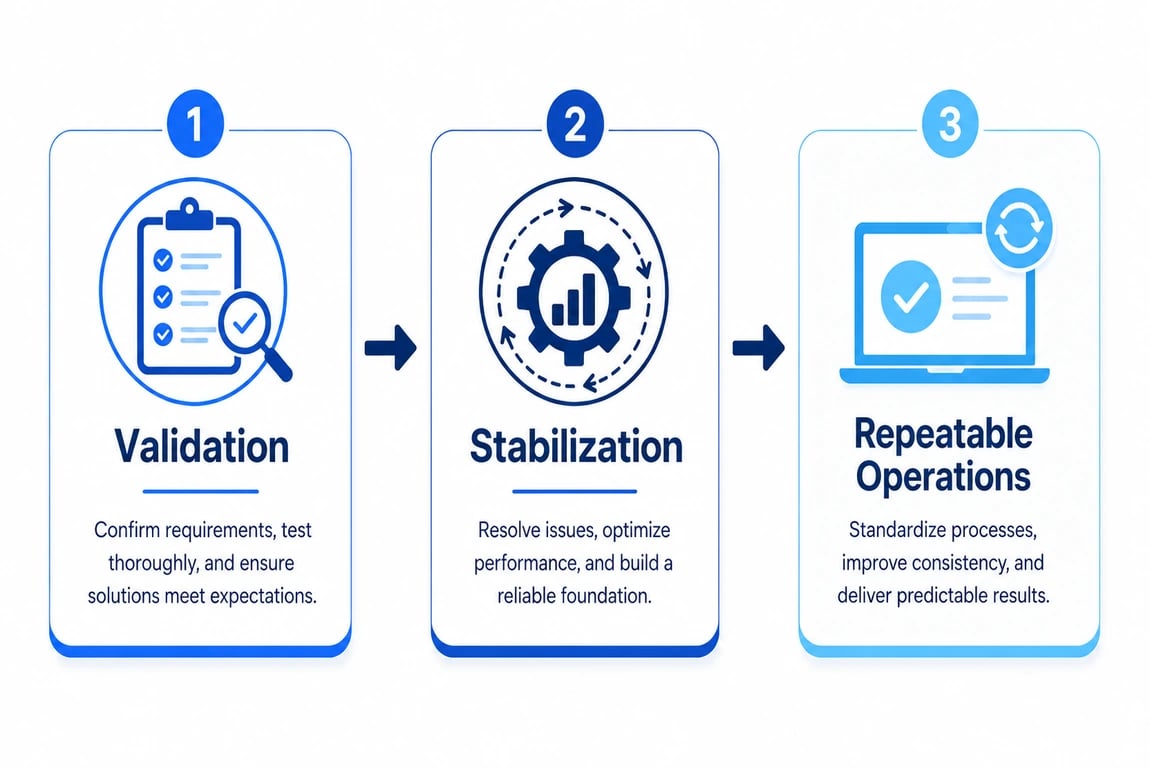 App maintenance process: validation, stabilization, and repeatable operations