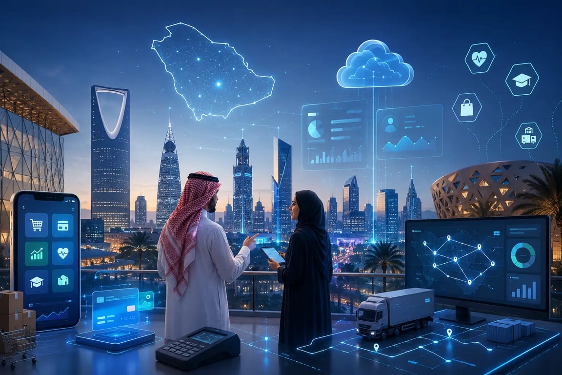 Saudi Arabia digital growth with AI, mobile app, SaaS, and web platform development by Digixvalley