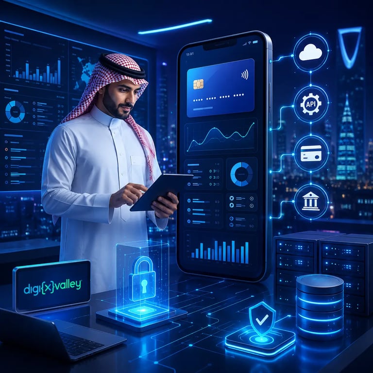 Saudi businessman managing fintech backend, API, payment, and dashboard systems by Digixvalley