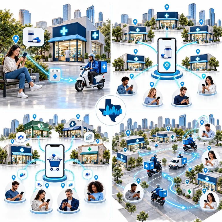 Comparison of single pharmacy, pharmacy chain, marketplace and on-demand medicine delivery models.