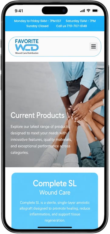 Medical product distribution website screen for wound care supplies