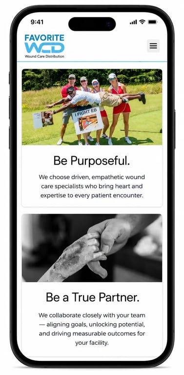 Wound care product website interface for hospitals and clinics