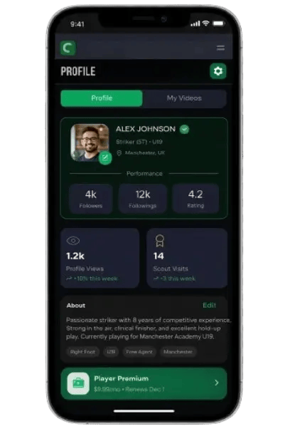 Driblx video upload screen for football performance clips and player highlights