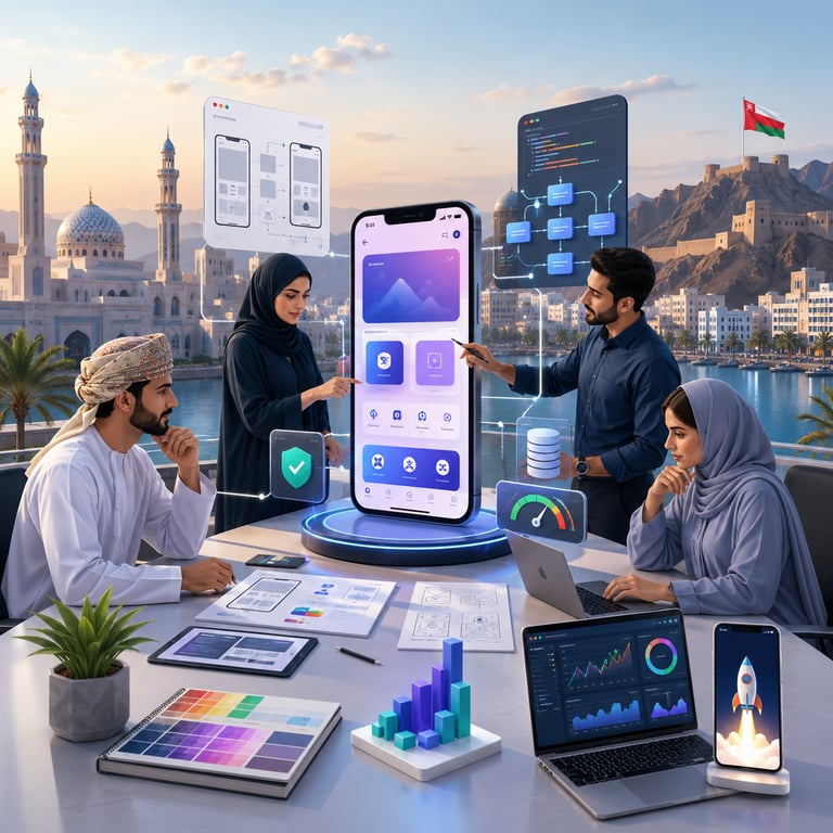 Muscat mobile app development services team planning and designing a business app