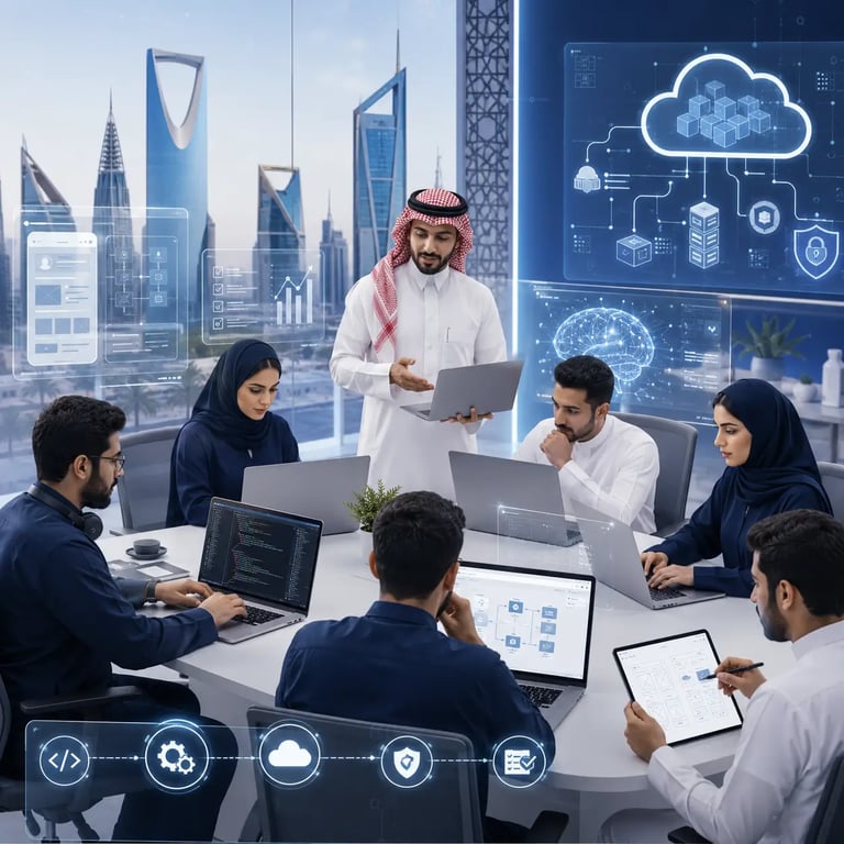 Enterprise software developers in Saudi Arabia working on cloud, AI, backend, and product development solutions