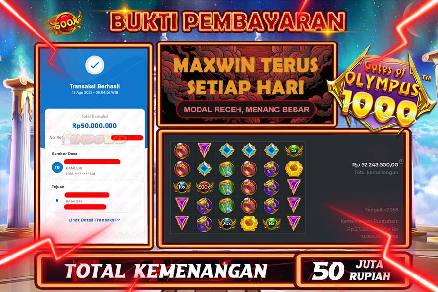 INDOWD JACKPOT SLOT GATES OF OLYMPUS 1000 Rp50.000.000,- LUNAS