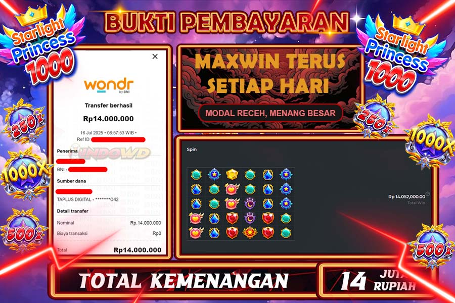 INDOWD JACKPOT SLOT STARLIGHT PRINCES 1000 Rp14.000.000,- LUNAS