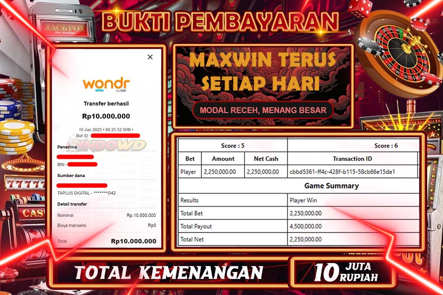 INDOWD JACKPOT SLOT BACARAT Rp10.000.000,- LUNAS