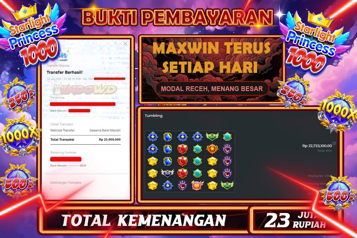 INDOWD JACKPOT SLOT STARLIGHT PRINCESS 1000 Rp23.000.000,- LUNAS