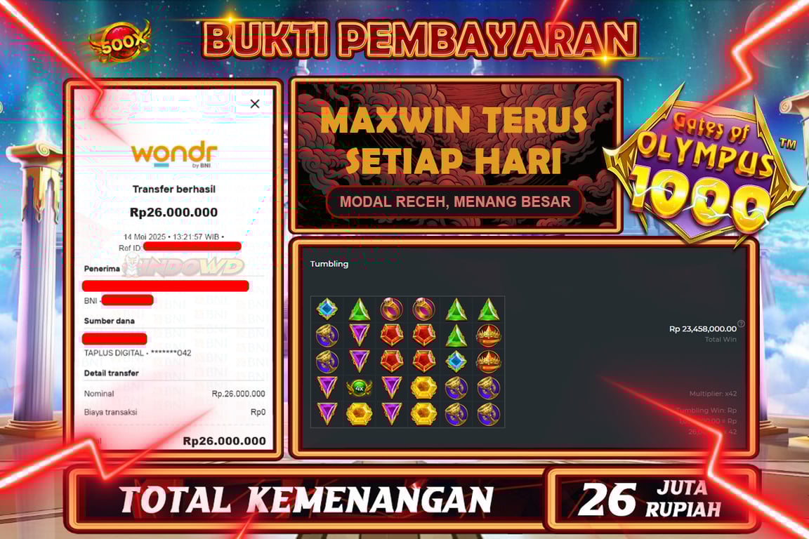 INDOWD JACKPOT SLOT GATES OF OLYMPUS 1000 Rp26.000.000,- LUNAS