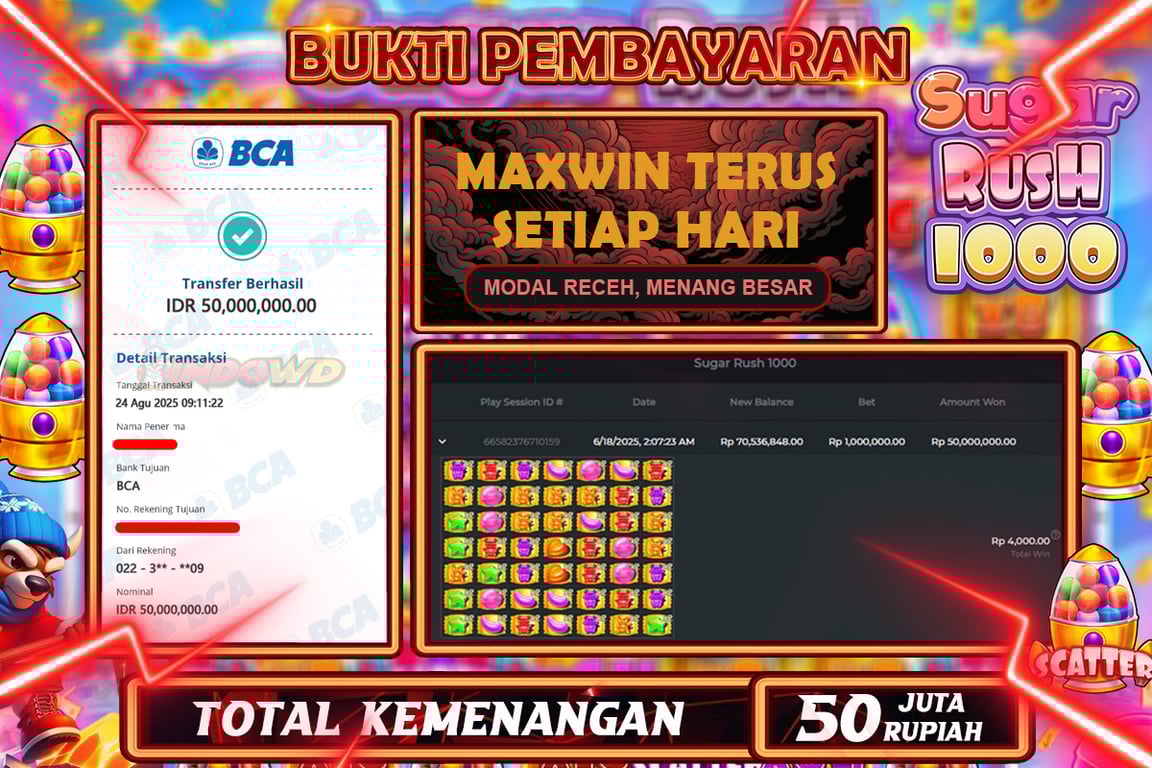 INDOWD JACKPOT SLOT SUGAR RUSH Rp50.000.000,- LUNAS