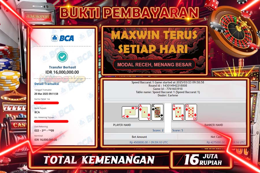 INDOWD JACKPOT SLOT BACCARAT Rp16.000.000,- LUNAS
