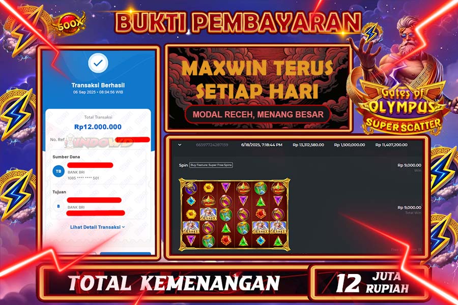 INDOWD JACKPOT SLOT GATE OF OLYMPUS SUPER SCATTER Rp12.000.000,- LUNAS