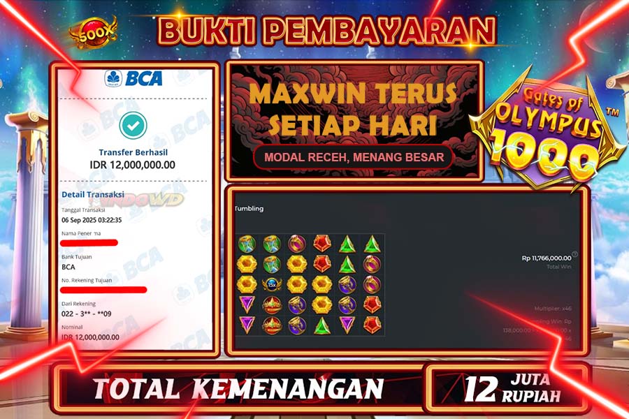 INDOWD JACKPOT SLOT GATE OF OLYMPUS 1000 Rp12.000.000,- LUNAS