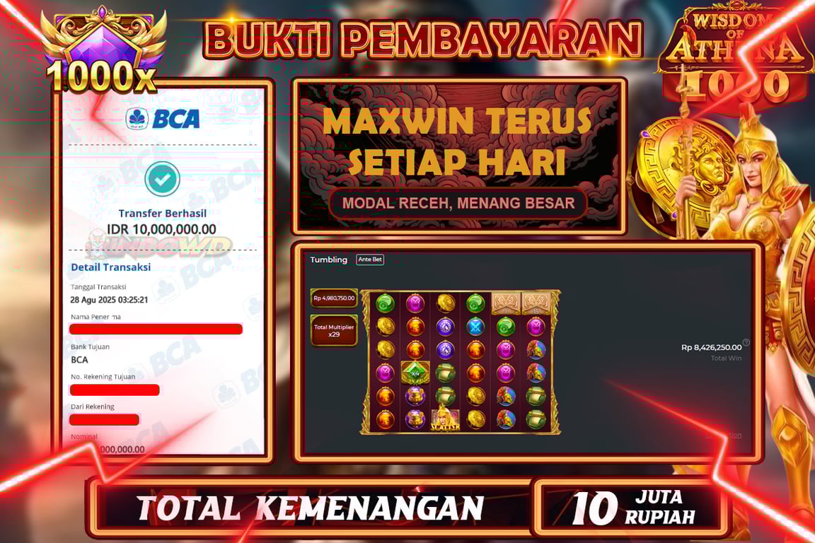 INDOWD JACKPOT SLOT WISDOM OF ATHENA 1000 Rp10.000.000,- LUNAS