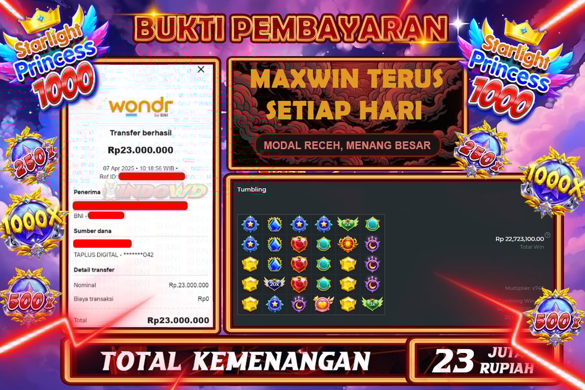 INDOWD JACKPOT SLOT STARLIGHT PRINCES 1000 Rp23.000.000,- LUNAS