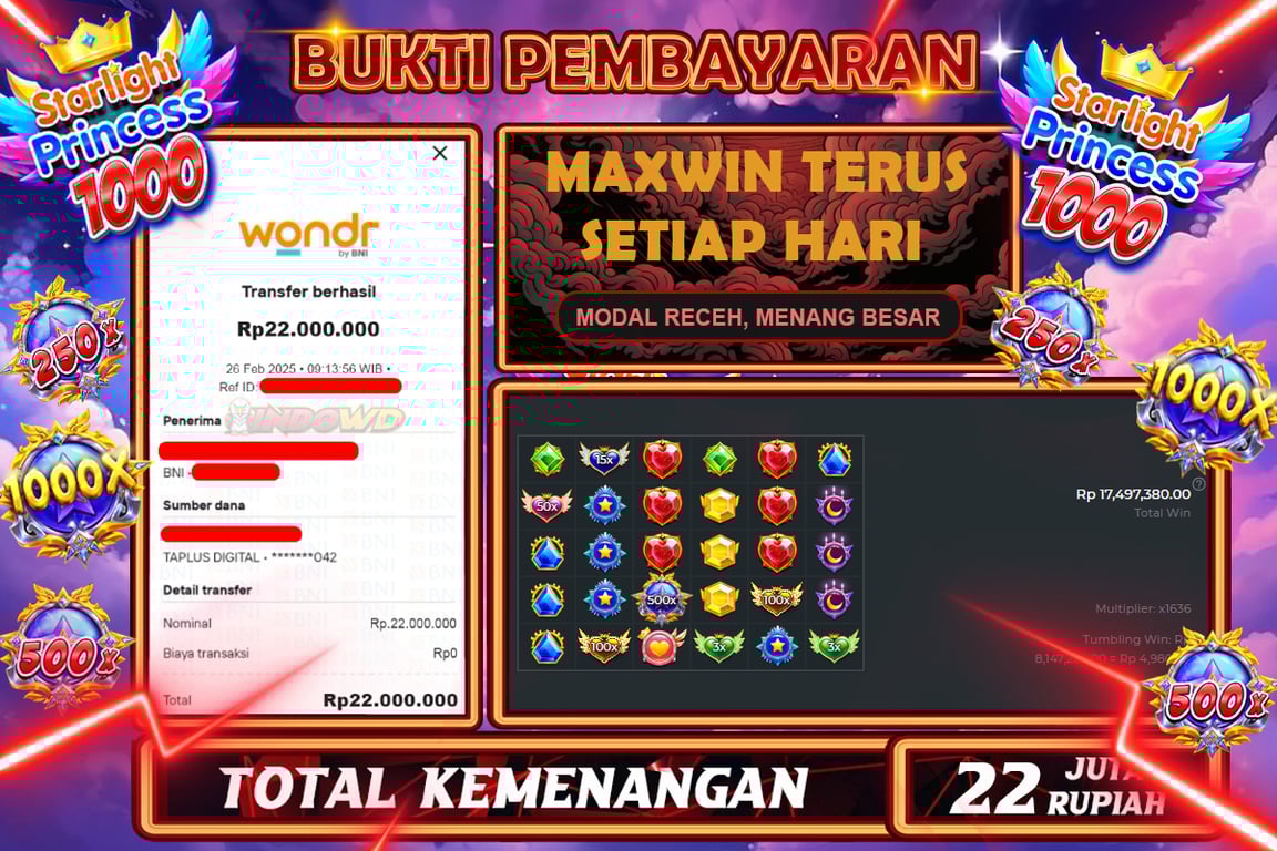 INDOWD JACKPOT SLOT STARLIGHT PRINCES 1000 Rp22.000.000,- LUNAS