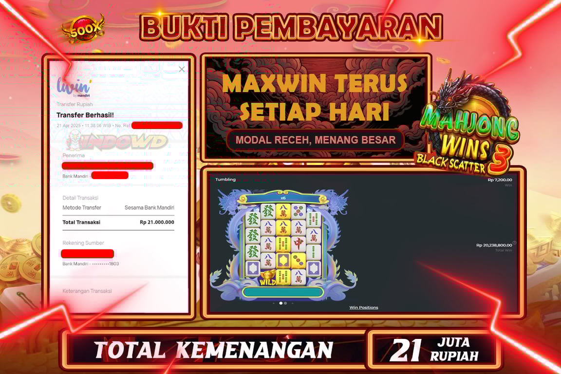INDOWD JACKPOT SLOT MAHJONG WINS 3 BLACK SCATTER Rp21.000.000,- LUNAS