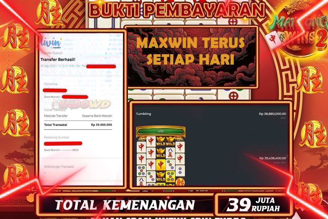 INDOWD JACKPOT SLOT MAHJONG WINS 2 Rp39.000.000,- LUNAS