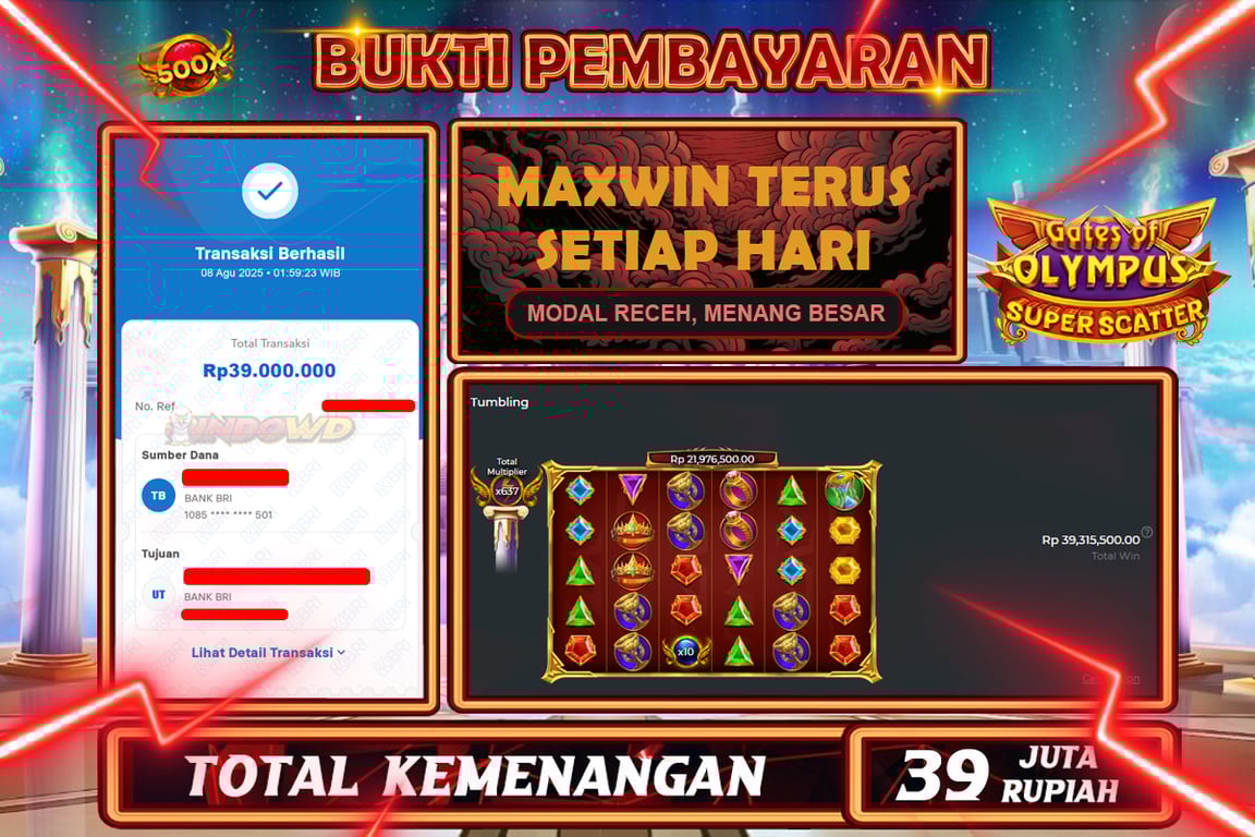 INDOWD JACKPOT SLOT GATES OF OLYMPUS SUPER SCATTER Rp39.000.000,- LUNAS
