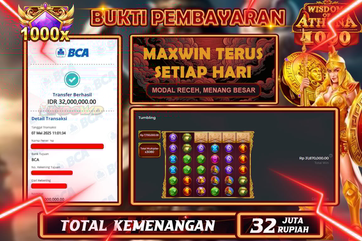 INDOWD JACKPOT SLOT WISDOM OF ATHENA 1000 Rp32.000.000,- LUNAS