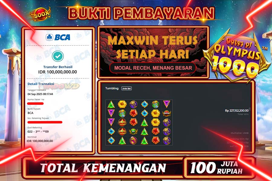 INDOWD JACKPOT SLOT GATE OF OLYMPUS 1000 Rp100.000.000,- LUNAS