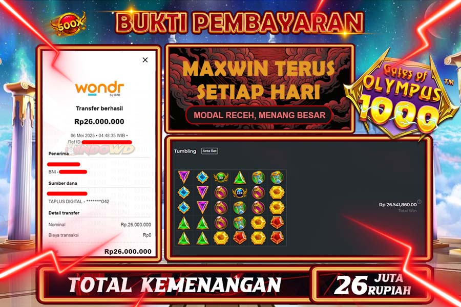INDOWD JACKPOT SLOT GATES OF OLYMPUS 1000 Rp26.000.000,- LUNAS