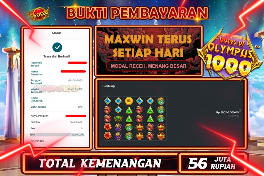 INDOWD JACKPOT SLOT GATES OF OLYMPUS 1000 Rp56.000.000,- LUNAS