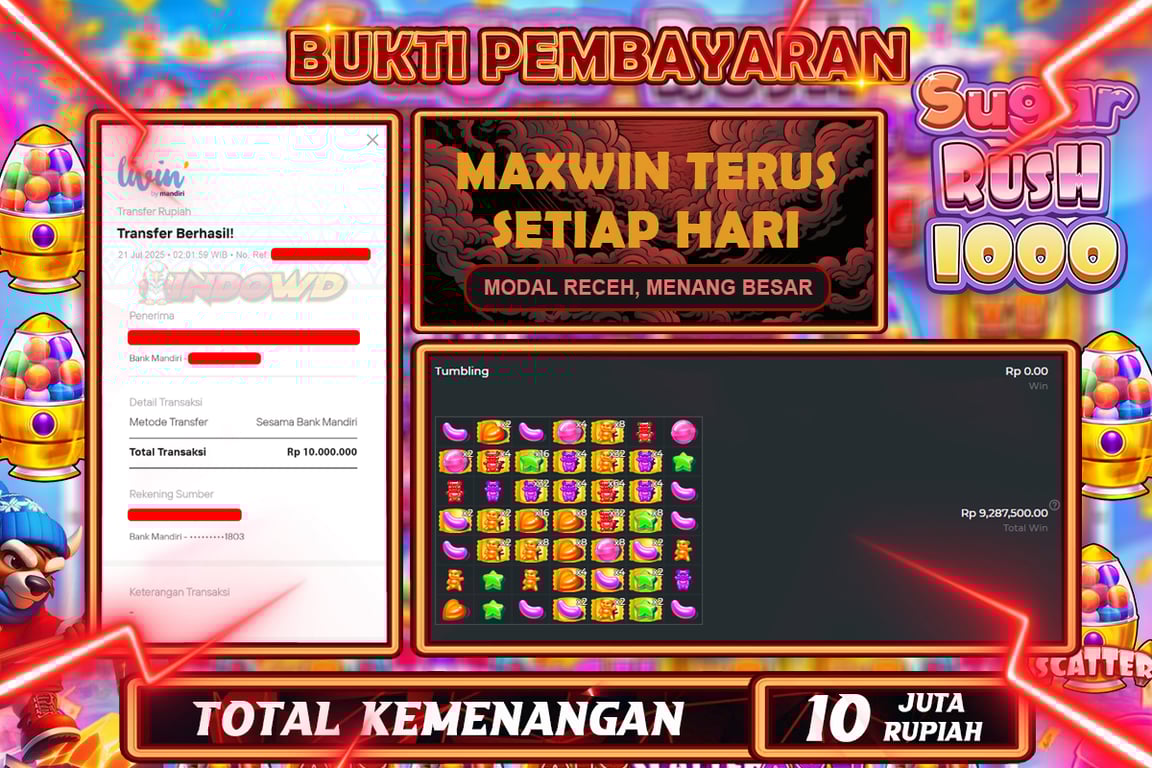 INDOWD JACKPOT SLOT SUGAR RUSH 1000 Rp10.000.000,- LUNAS