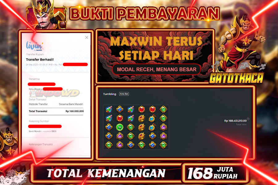 INDOWD JACKPOT SLOT GATES OF GATOTKACA 1000 Rp168.000.000,- LUNAS