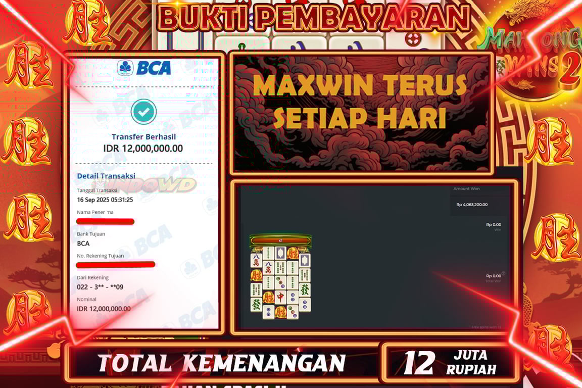 INDOWD JACKPOT SLOT MAHJONG WINS 2 Rp12.000.000,- LUNAS