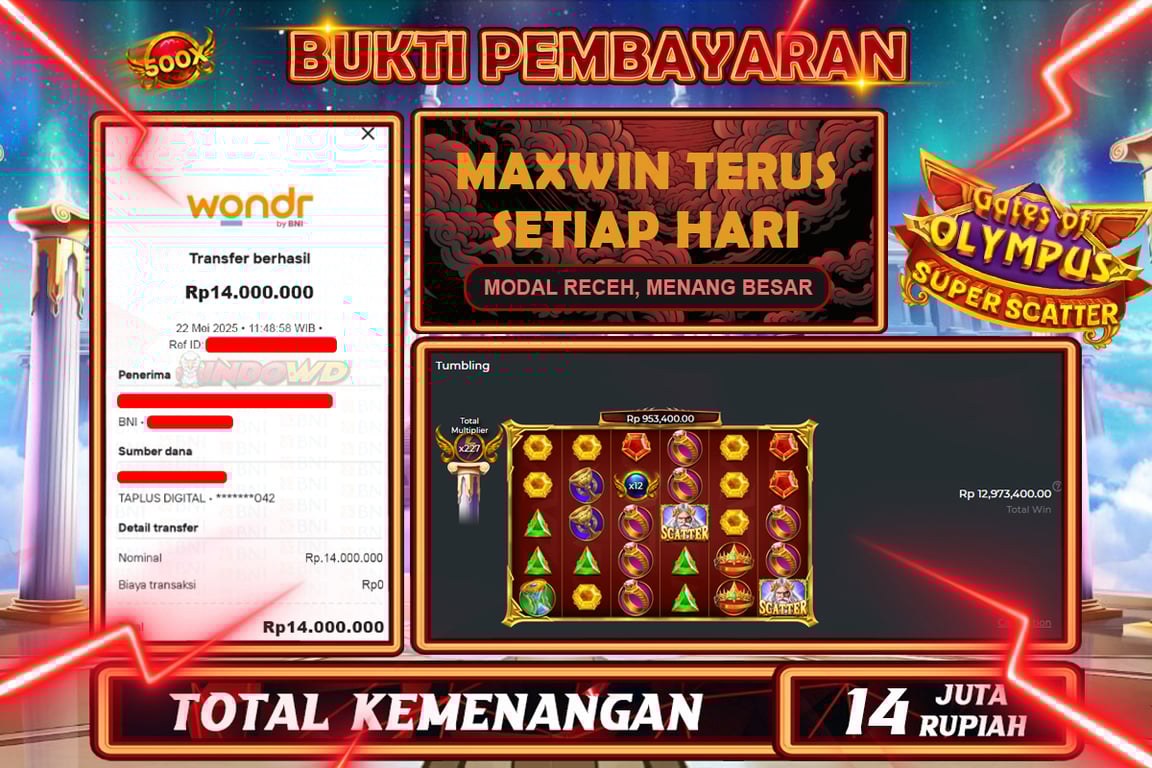 INDOWD JACKPOT SLOT GATES OF OLYMPUS SUPER SCATTER Rp14.000.000,- LUNAS