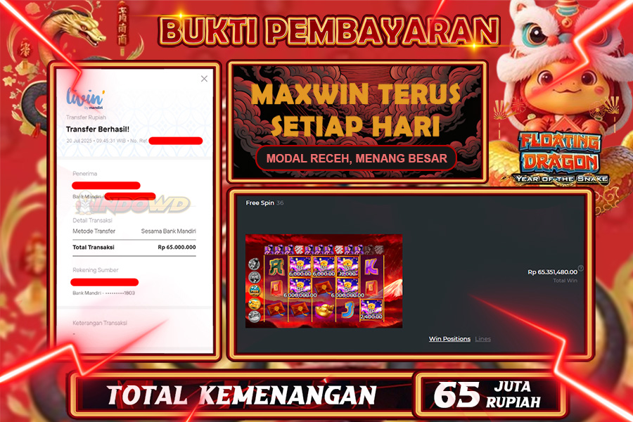 INDOWD JACKPOT SLOT FLOATIANG DRAGON Rp65.000.000,- LUNAS