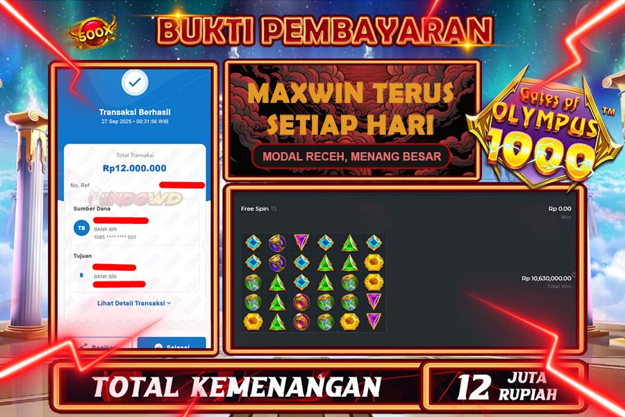 INDOWD JACKPOT SLOT GATE OF OLYMPUS 1000 Rp12.000.000,- LUNAS