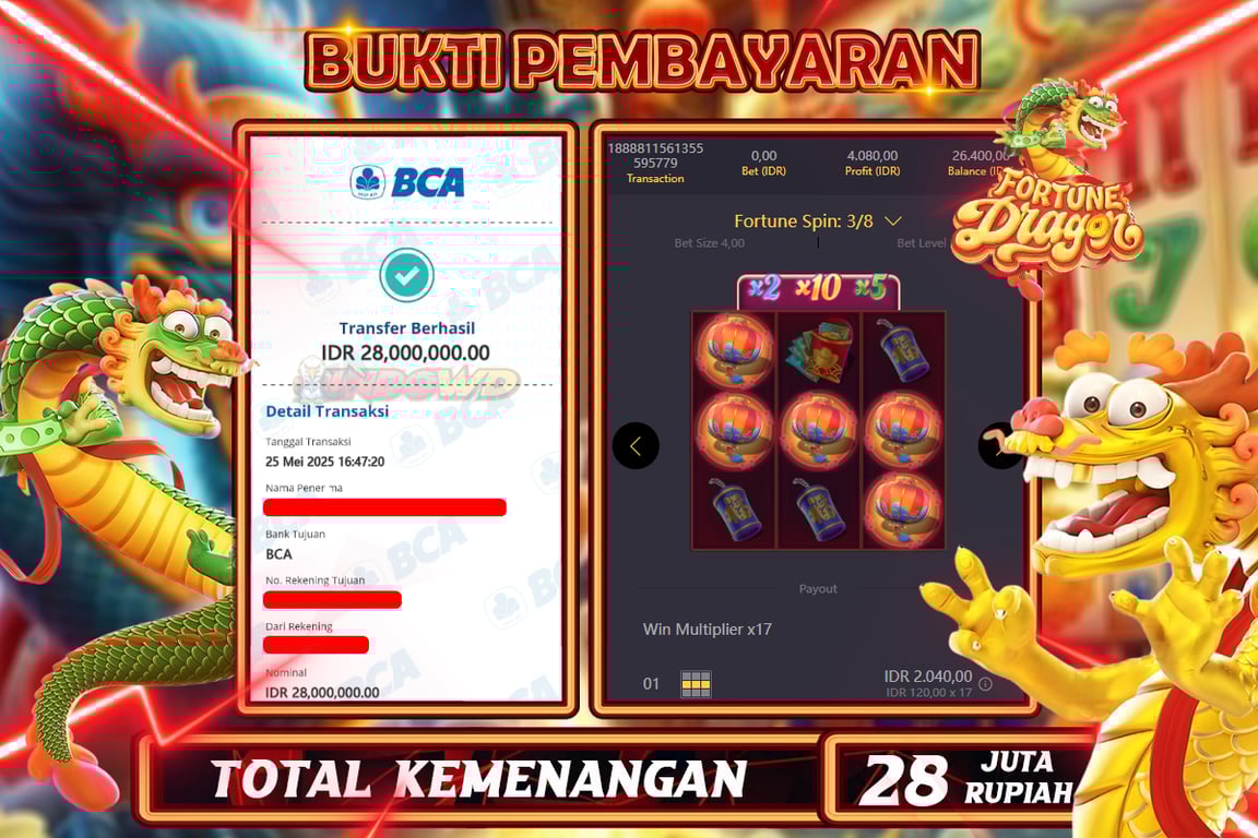 INDOWD JACKPOT SLOT FORTUNE DRAGON Rp28.000.000,- LUNAS