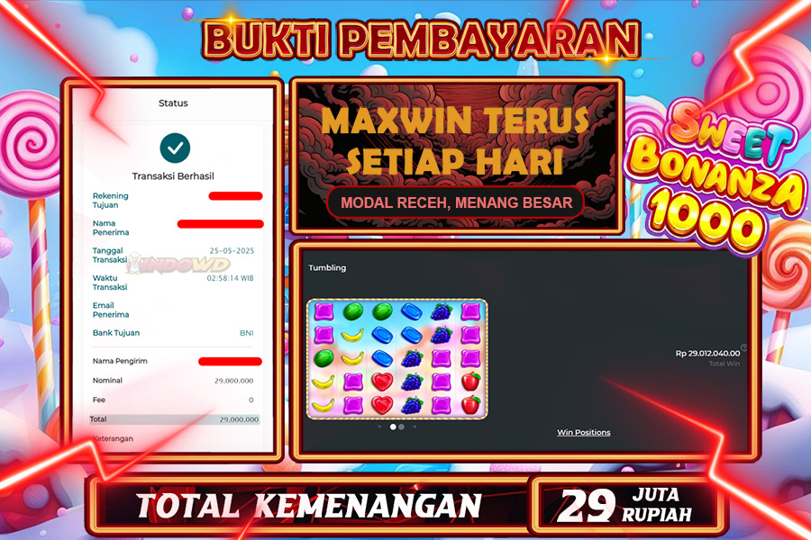 INDOWD JACKPOT SLOT SWEET BONANZA 1000 Rp29.000.000,- LUNAS