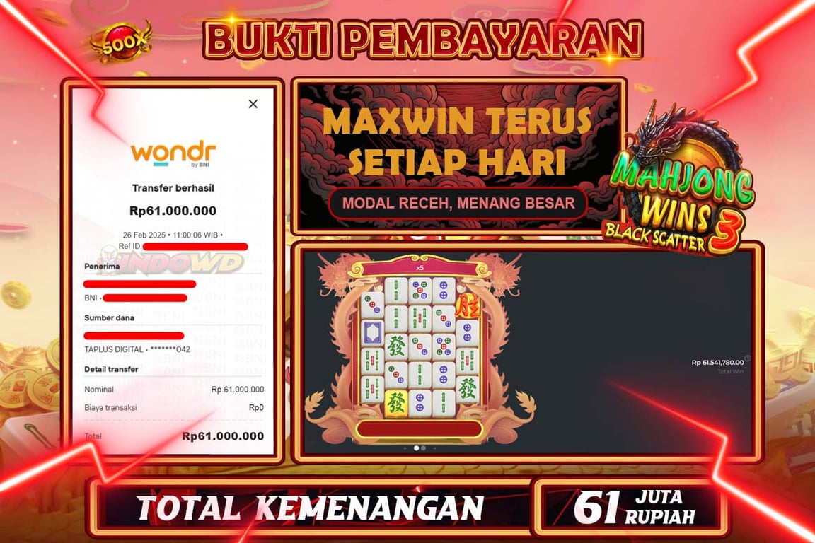 INDOWD JACKPOT SLOT MAHJONG WINS 3 BLACK SCATTER Rp61.000.000,- LUNAS