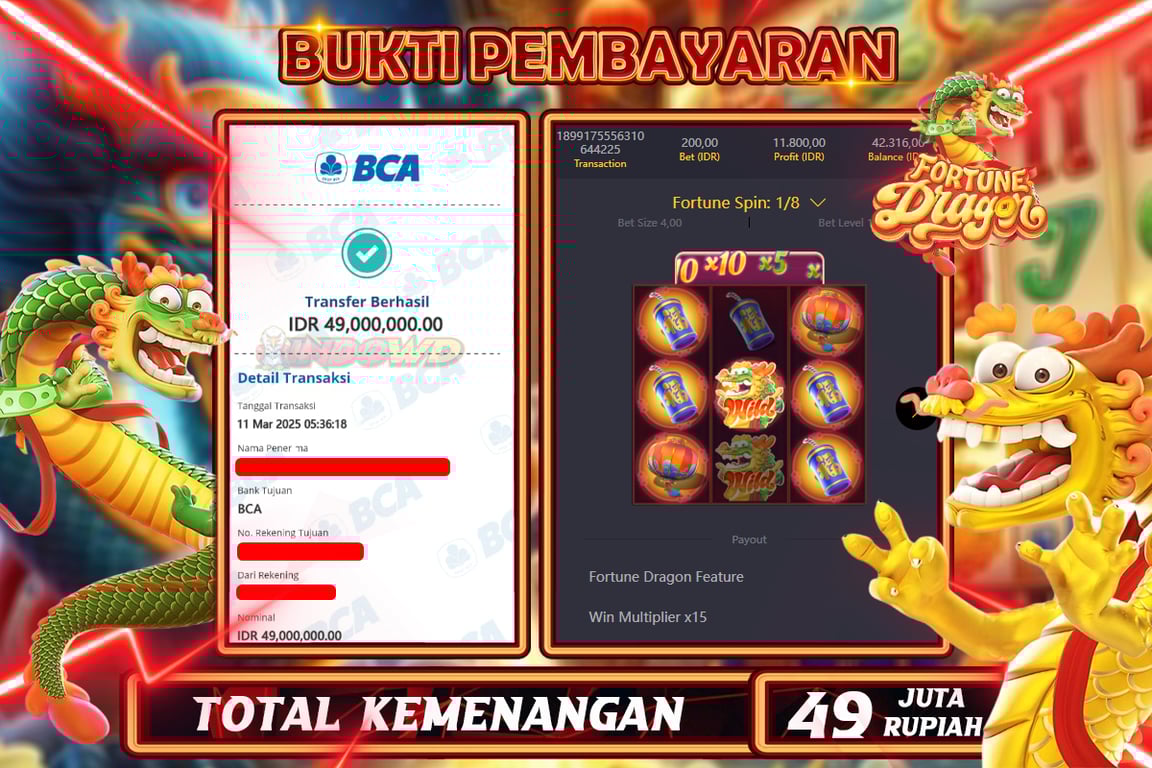 INDOWD JACKPOT SLOT FORTUNE DRAGON Rp49.000.000,- LUNAS