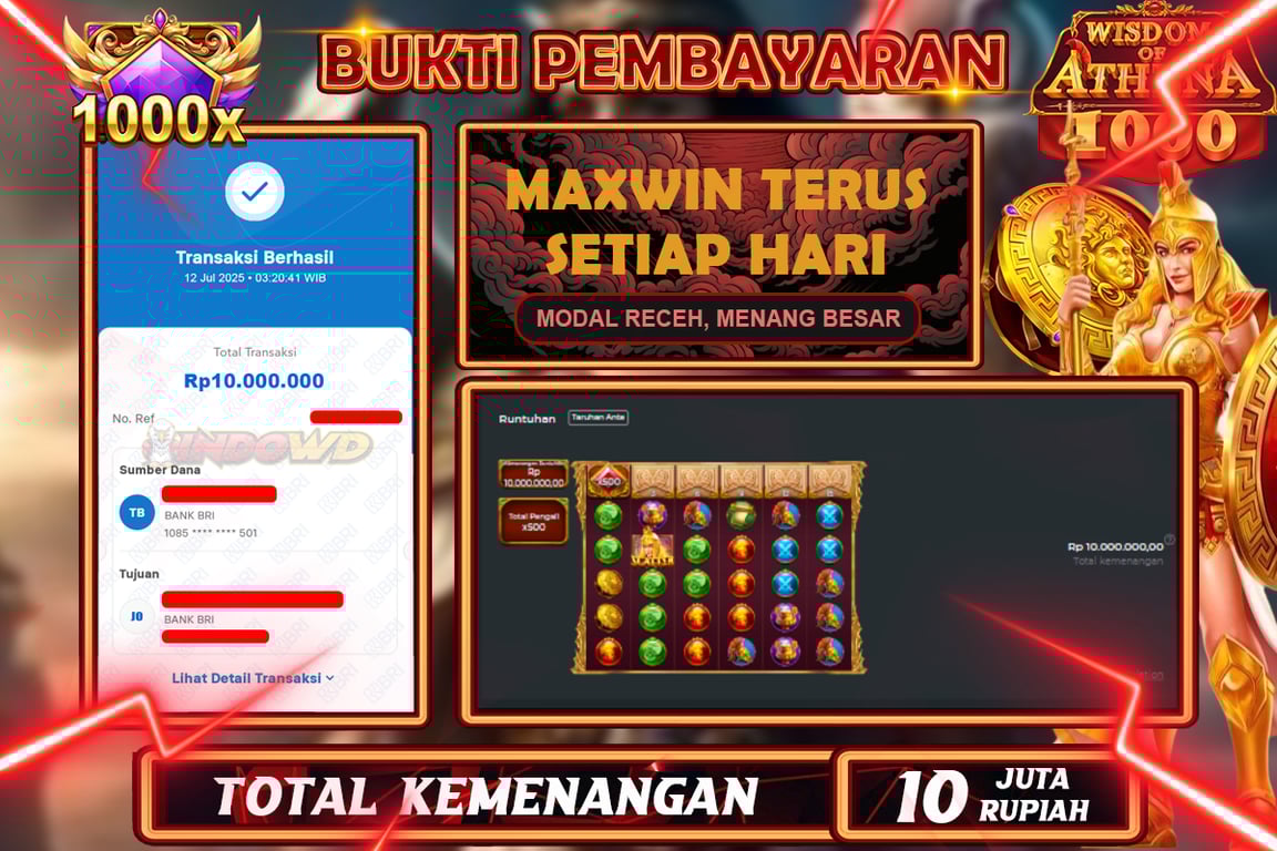 INDOWD JACKPOT SLOT WISDOM OF ATHENA 1000 Rp10.000.000,- LUNAS