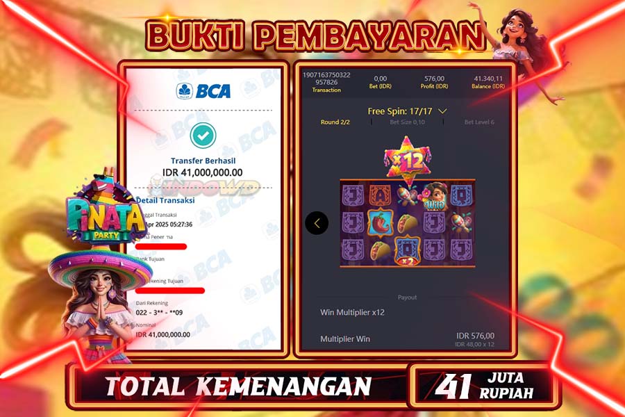 INDOWD JACKPOT SLOT PINATA WINS Rp.41.000.000,- LUNAS