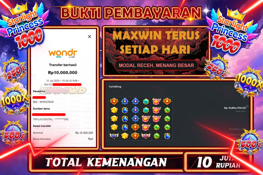 INDOWD JACKPOT SLOT STARLIGHT PRINCES 1000 Rp10.000.000,- LUNAS
