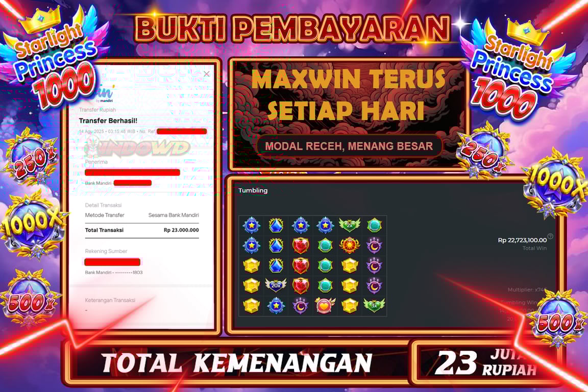 INDOWD JACKPOT SLOT STARLIGHT PRINCESS 1000 Rp23.000.000,- LUNAS